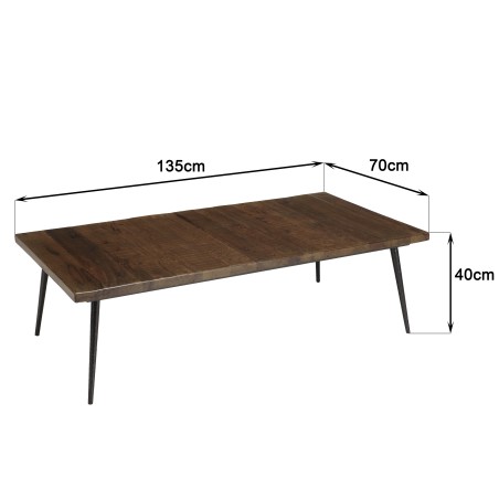 KIARA Rectangular Coffee Table 135x70cm - Recycled Wood & Metal Legs