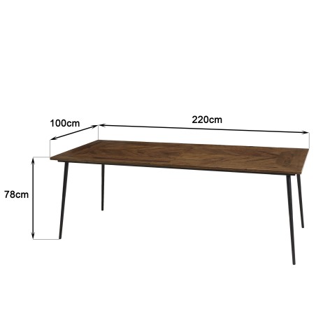 KIARA Rectangular Dining Table 220x100cm - Teak Top and Steel Legs