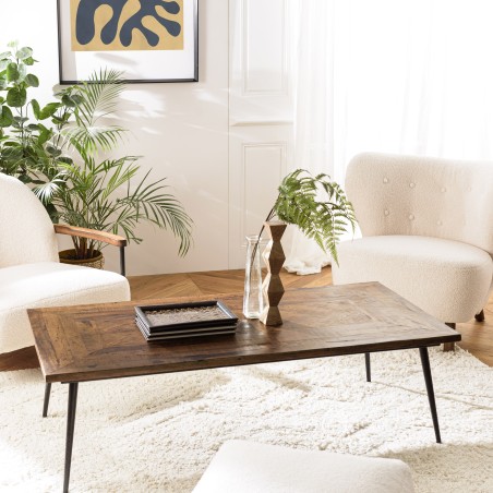 KIARA Rectangular Coffee Table 135x70cm - Geometric Shapes Design