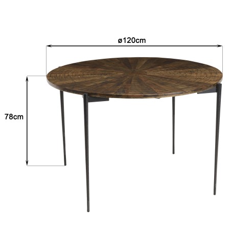 Table à manger ronde KIARA en bois recyclé 120x120cm