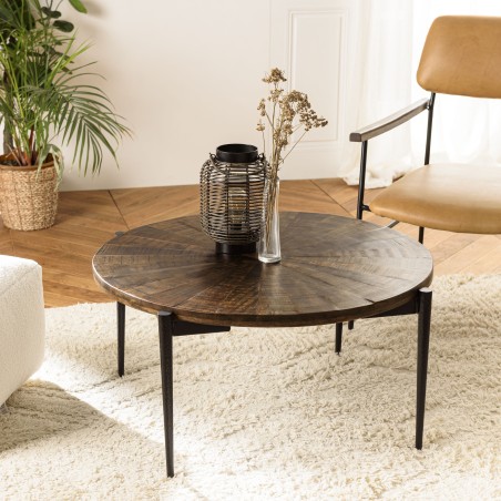 Table basse ronde KIARA 80x80cm bois recyclé