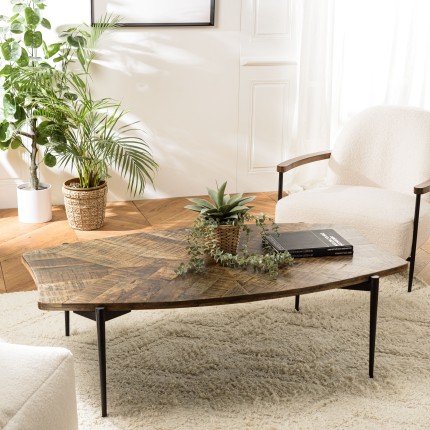 KIARA Coffee Table with Concave Edges 135x75cm Recycled Wood