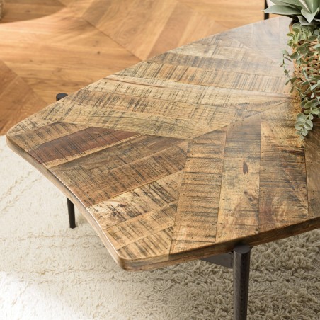 KIARA Coffee Table with Concave Edges 135x75cm Recycled Wood