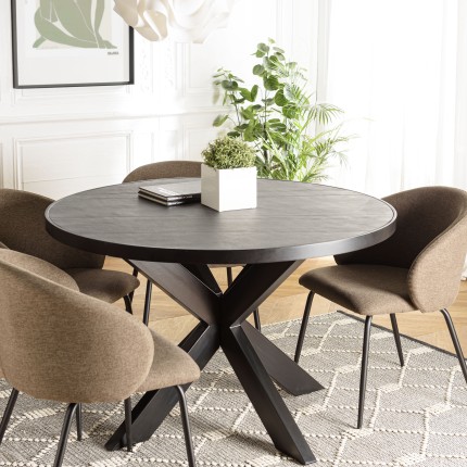 BASILE Dining Table 120x120cm Black Stone Effect Top