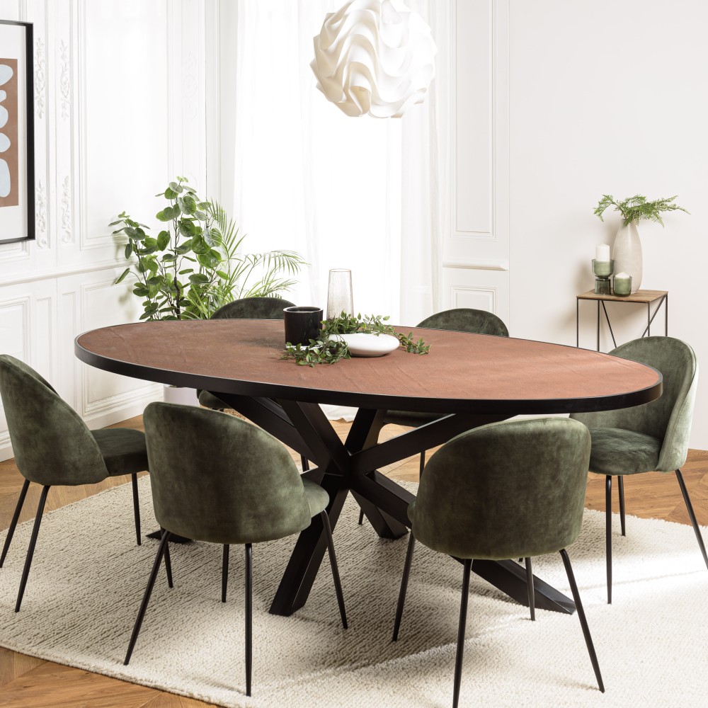 BASILE Dining Table 220x110 Rust Color with Stone Effect BASILE Dining Table 220x110 Rust Color with Stone Effect