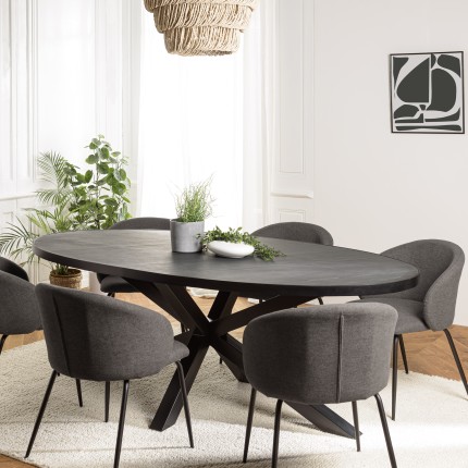 Table à manger BASILE 220x110cm plateau noir effet pierre
