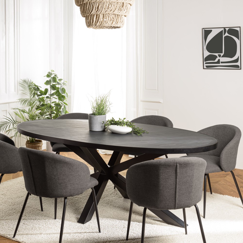 Table à manger BASILE 220x110cm plateau noir effet pierre Table à manger BASILE 220x110cm plateau noir effet pierre