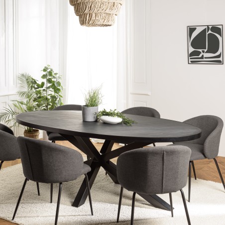 BASILE Dining Table 220x110cm Black Stone Effect Top