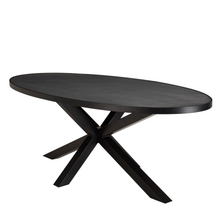 Table à manger BASILE 220x110cm plateau noir effet pierre