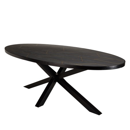 BASILE Dining Table 220x110cm Stone Effect with Gold Motifs