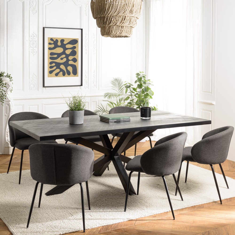 BASILE Dining Table 220x100cm Black Stone Effect Top BASILE Dining Table 220x100cm Black Stone Effect Top