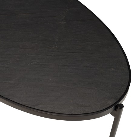 BASILE Oval Coffee Table 131x65cm Black Stone Effect with Metal Legs