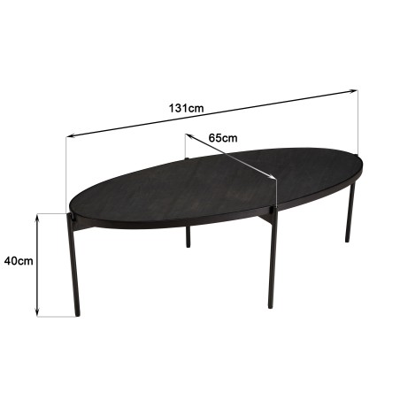 Table basse ovale noire BASILE 131x65cm