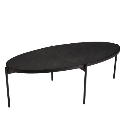 BASILE Oval Coffee Table 131x65cm Black Stone Effect with Metal Legs