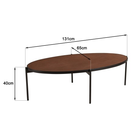 BASILE Oval Coffee Table 131x65cm Rust Color with Stone Effect