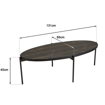 Table basse ovale BASILE - Effet pierre et motifs dorés