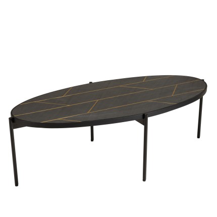 Table basse ovale BASILE - Effet pierre et motifs dorés