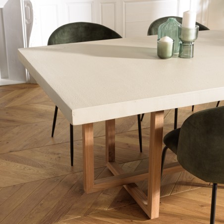 Table à manger WALLY - Béton beige et teck - 243x100cm