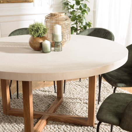 Table à manger ronde DAK 153x153cm béton beige teck
