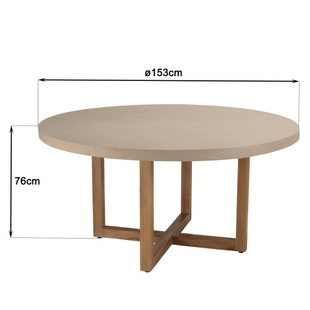 WALLY Round Dining Table 153x153cm - Beige Concrete & Teak Legs