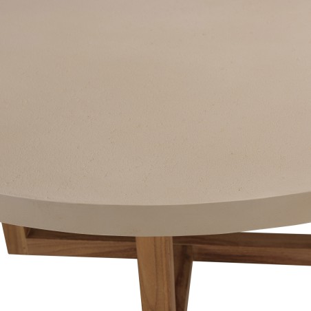 WALLY Round Coffee Table 92x92cm - Beige Concrete & Teak Legs