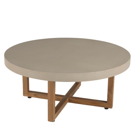 DAK Round Coffee Table 92x92cm - Beige Concrete & Teak Legs