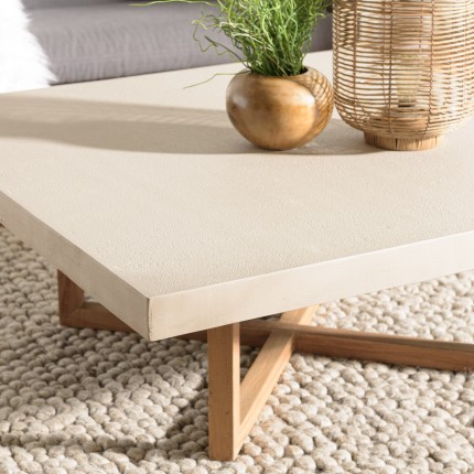 Table basse carrée WALLY en béton beige et teck