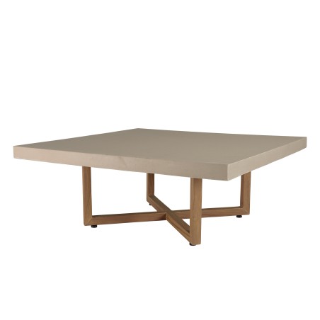 WALLY Square Coffee Table 107x107cm - Beige Concrete & Teak Legs