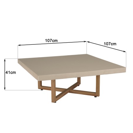 WALLY Square Coffee Table 107x107cm - Beige Concrete & Teak Legs