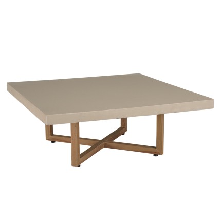 Table basse carrée WALLY en béton beige et teck