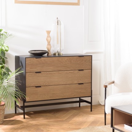 CHARLIE - Brown and Black Chest of Drawers with 3 Drawers
