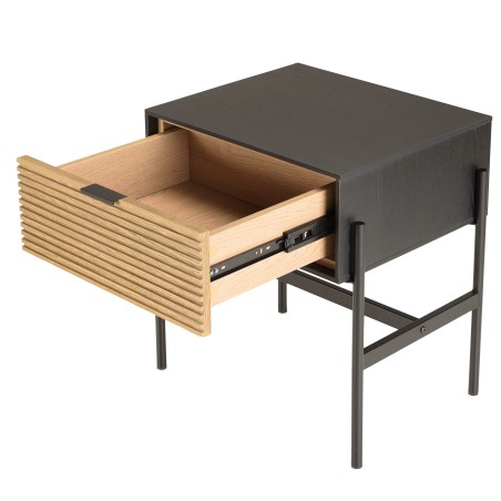 CHARLIE Brown and Black Bedside Table - 1 Drawer & Metal Legs