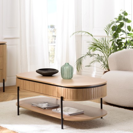 Table basse CHARLIE marron 2 tiroirs rétro