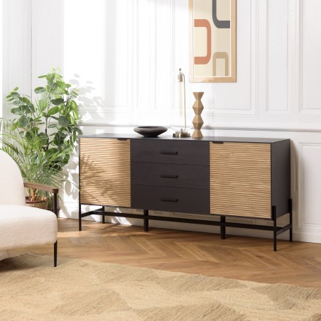 Buffet CHARLIE marron et noir 3 tiroirs 2 portes