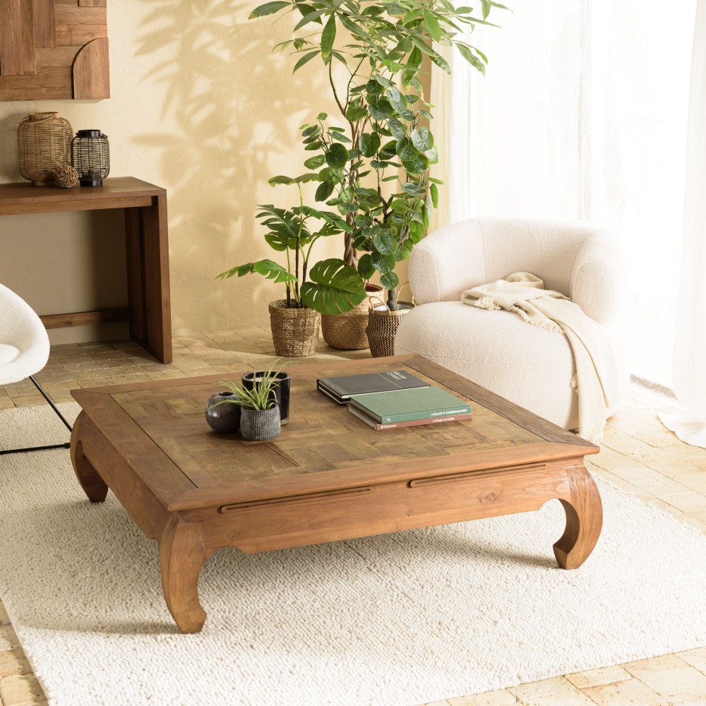 Table opium SIXTINE en teck recyclé 120x120cm Table opium SIXTINE en teck recyclé 120x120cm