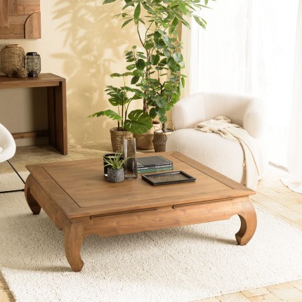 Table opium SIXTINE en bois de teck recyclé 120x120cm
