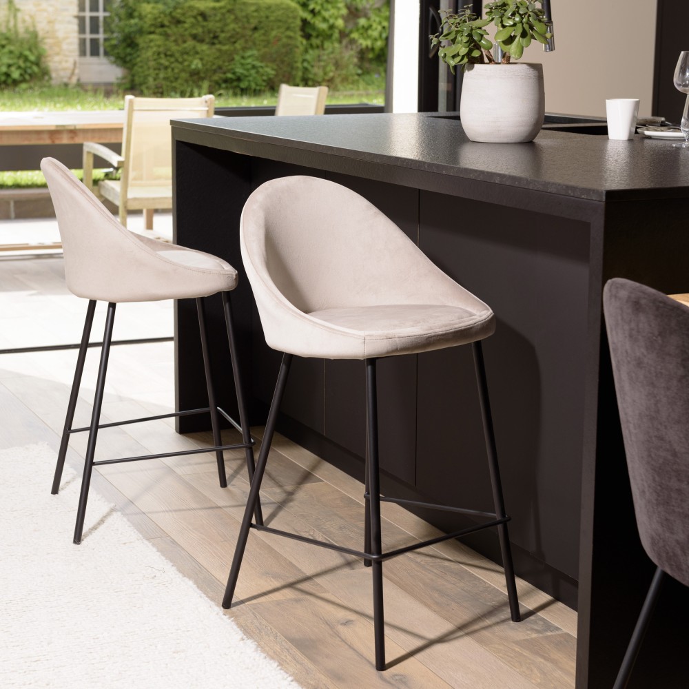 TOM - Set of 2 Buff Velvet Island Stools TOM - Set of 2 Buff Velvet Island Stools