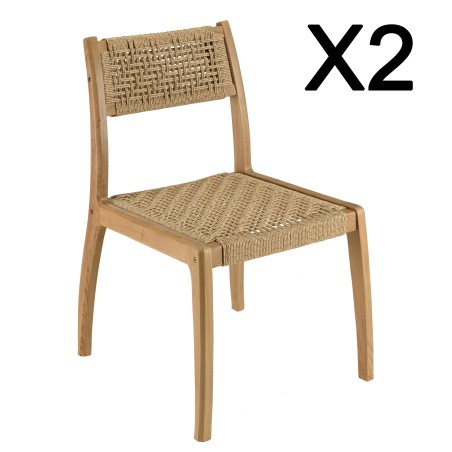 Lot 2 chaises jardin teck rotin synthétique beige