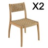 VALERIA Set of 2 Teak Garden Chairs - Beige Woven Rattan