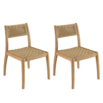 Lot 2 chaises jardin teck rotin synthétique beige