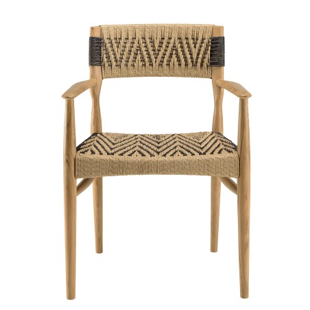 VALERIA - Set of 2 Teak Garden Armchairs | Beige/Black Synthetic Rattan