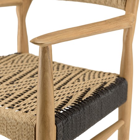 Lot de 2 fauteuils jardin VALERIA - Teck et rotin synthétique beige/noir