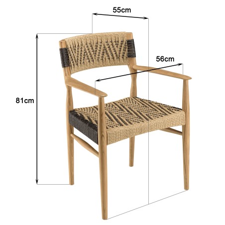 Lot de 2 fauteuils jardin VALERIA - Teck et rotin synthétique beige/noir