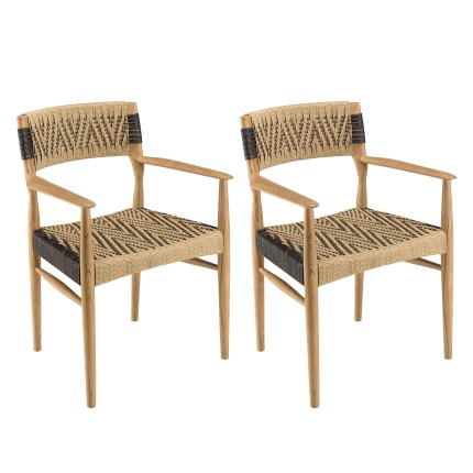 Lot de 2 fauteuils jardin VALERIA - Teck et rotin synthétique beige/noir