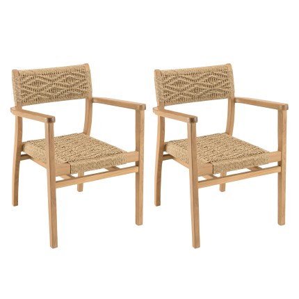 VALERIA - Set of 2 Teak Garden Armchairs in Synthetic Rattan | Diamond Pattern