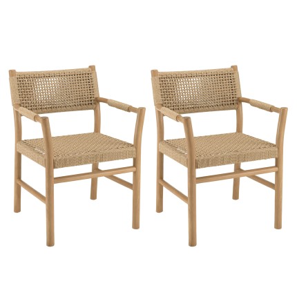 Lot 2 fauteuils jardin Valeria teck rotin beige