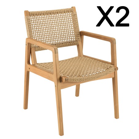 VALERIA - Set of 2 Garden Armchairs | Natural Teak & Beige Rattan