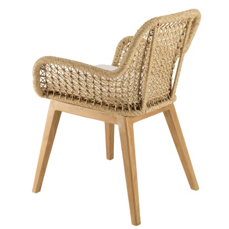 VALERIA Set of 2 Garden Armchairs - Synthetic Rattan & Teak with White Cushion