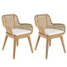 VALERIA Set of 2 Garden Armchairs - Synthetic Rattan & Teak with White Cushion