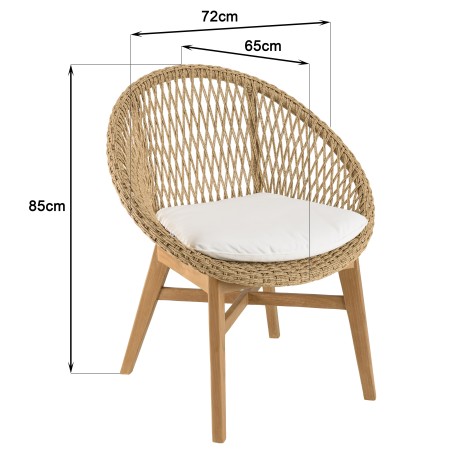 Lot de 2 fauteuils jardin arrondi teck rotin synthétique
